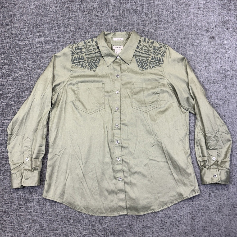 ARIAT Erika Shirt Women's XL Sage Green Embroidered Button‎ Down Long Sleeve - Picture 2 of 8